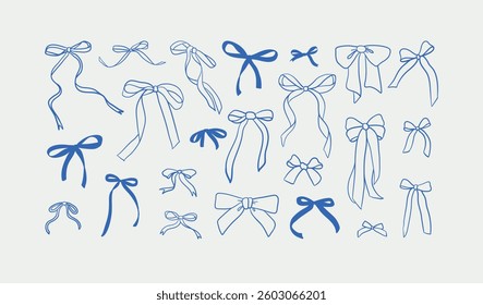Hand-drawn bows Illustration. Line art, ink, minimalist style. Vector illustration. Party collection.