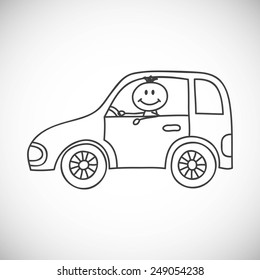  hand-drawn boy driving a car