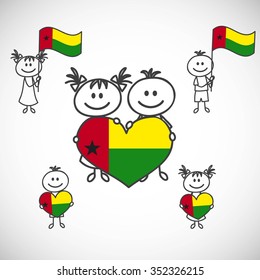 hand-drawn boy and girl holding flag on a white background, cartoon doodle. Guinea Bissau.