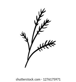 Handdrawn branch doodle icon. Hand drawn black sketch. Sign symbol. Decoration element. White background. Isolated. Flat design. Vector illustration.
