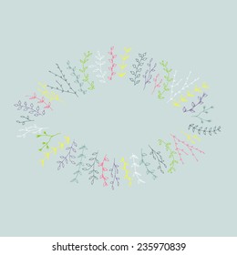 Hand-drawn branches frame background. Useful for wedding invitations, congratulations and greeting cards.