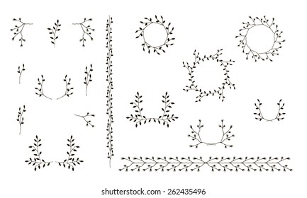 Hand-drawn branches graphic design elements set. Useful for wedding invitations, congratulations and greeting cards.