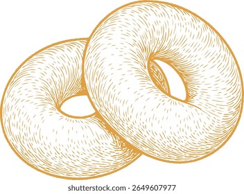 Ilustração de pão desenhado à mão em detalhes finos, com pães artesanais. Perfeito para marca de padaria, receitas, embalagem vintage e design com tema de café.