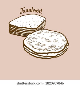 Hand-drawn Tunnbröd bread illustration. Flatbread, usually known in Sweden. Vector drawing series.