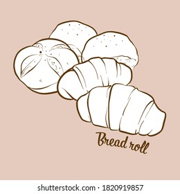 Hand-drawn Bread roll bread illustration. Bun, usually known in Europe. Vector drawing series.