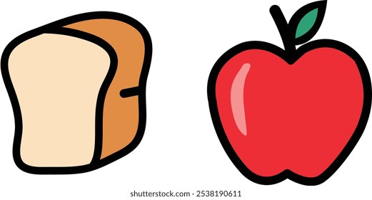  Fatia de pão desenhado à mão e ilustração da Apple