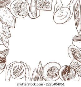 Hand-drawn bread. Vector background. Sketch illustration.