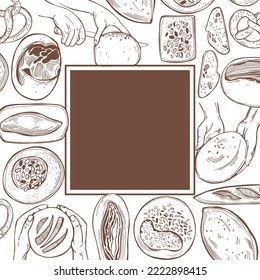 Hand-drawn bread. Vector frame. Sketch illustration.