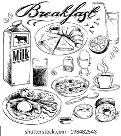 hand-drawn breakfast food illustration