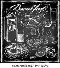 hand-drawn breakfast food on chalkboard