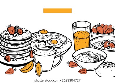 Hand-drawn breakfast food. Vector  background. Sketch illustration