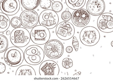 Hand-drawn breakfast food. Vector  background. Sketch illustration
