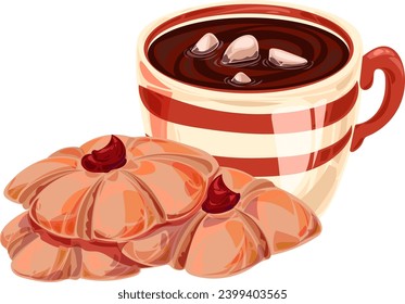 hand-drawn breakfast hot chocolate with marshmallows, kurabiye cookies clipart