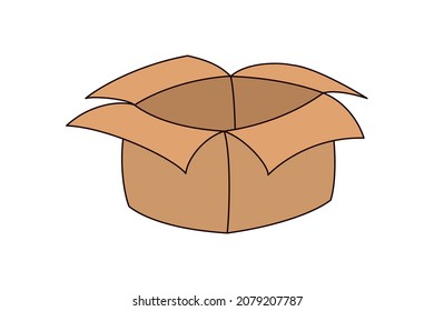 hand-drawn brown box vector illustration color icon empty open case