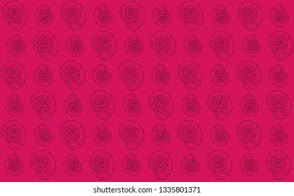 The hand-drawn brown contour of various sizes of seashells on a beautiful pink background. sea pattern