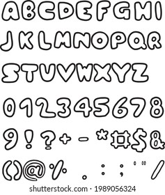 Hand-drawn brush font vector. Creative letters for design. Stylish letters within figures. alphabet and numbers on a white background, Isolated.