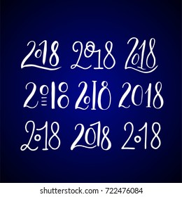 Handdrawn brush lettering set with numbers 2018. Collection of vector New Year numeral signs for Christmas cards, posters and different designs.