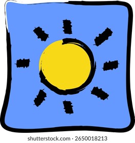 Handdrawn Brush Square Sun Shape with Rays Weather Icon
