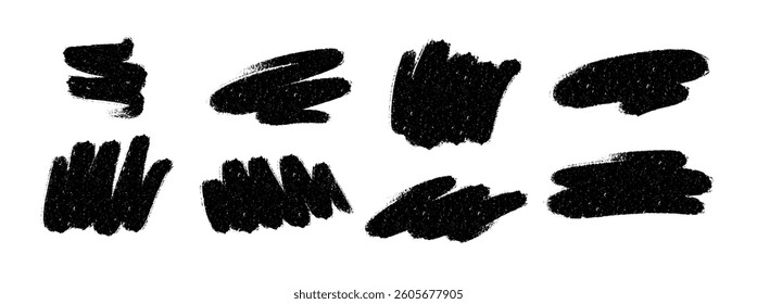 Hand-drawn brush strokes with playful squiggles. Ink underlines and marker swoosh effects. Flat vector illustration isolated on white background.