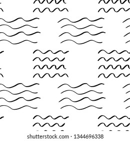 Handdrawn brush wave stroke seamless pattern. Memphis style pattern. Abstract background.