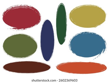 Hand-drawn brush-style oval frames, Japanese-style color set
