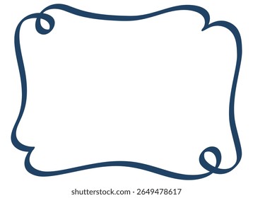Hand-drawn brush-touch curly blue line square frame