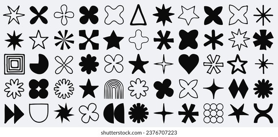 Hand-Drawn Brutalist Doodle Shapes, Cool Geometric Forms. Bauhaus Minimalist Graphic Design Elements. Trendy Y2K Vector Signs. Simple Star and Flower Basic Shapes.
