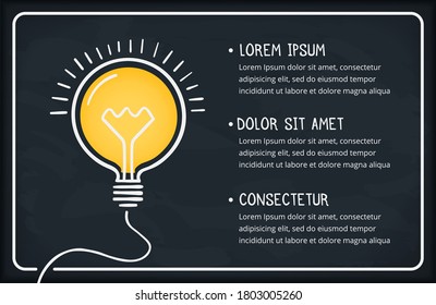 Handdrawn bulb on blackboard background with frame and place for your text, vector eps10 illustration