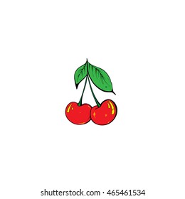 Hand-drawn bunch of cherries with leaves