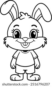 Hand-drawn bunny outline illustration Cute rabbit cartoon coloring page  vector For kid's coloring book Easter bunny coloring page