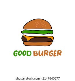 Handdrawn Burger Icon Vector. Flat Vector Logo Design Template Element