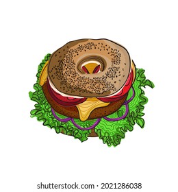 Hand-drawn burger on a white background. Vector illustration.