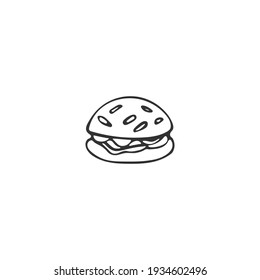 Hand-drawn burger. Single element isolated on white background. Fast food. Vector illustration