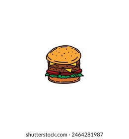 A hand-drawn burger with two cutlets. Vector illustration. Hand drawn, not AI