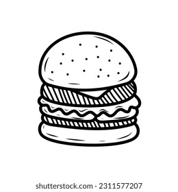 Hand-drawn burger vector illustration with a cute design isolated on white background. Burger doodle illustration