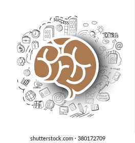 hand-drawn business doodles set and brain  Icon. Vector illustration