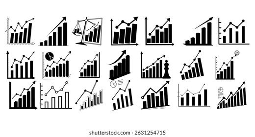 Hand-Drawn Business Growth Charts, collection of various hand-drawn business growth charts, including bar graphs, line graphs, and pie charts. business, presentation, infographic, line chart, success,