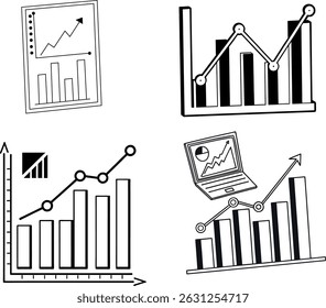 Hand-Drawn Business Growth Charts, collection of various hand-drawn business growth charts, including bar graphs, line graphs, and pie charts. business, presentation, infographic, line chart, success,