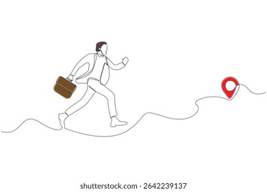 Hand-drawn businessman with a briefcase running fast continuous line drawing. Vector illustration