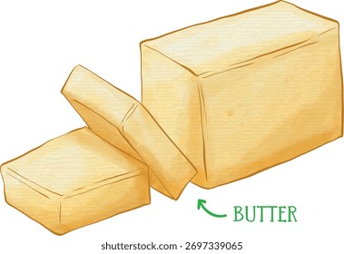 Hand-drawn Butter Block with Slices