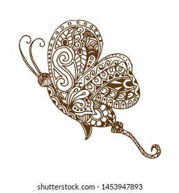 Hand-drawn butterflies, side images. Zentangle Art. 