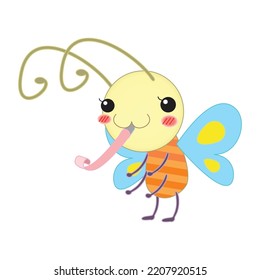 Hand-drawn butterfly character in cartoon style
