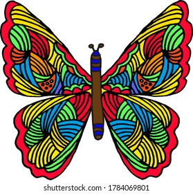 hand-drawn butterfly with colorful wings. bright vector isolated drawing