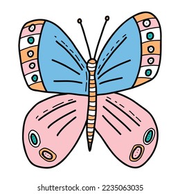 A hand-drawn butterfly. Design elements for Valentines Day. Vector