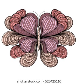 Hand-drawn butterfly in doodle art style. Colorful decoration for cards, wedding invitations, congratulations, poster, banner, tattoo. Template for coloring books.