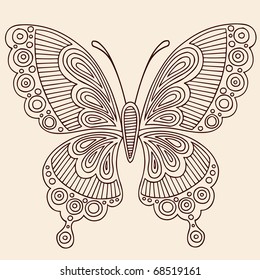 Hand-Drawn Butterfly Henna Mehndi Paisley Doodle Outline Vector Illustration Design Element
