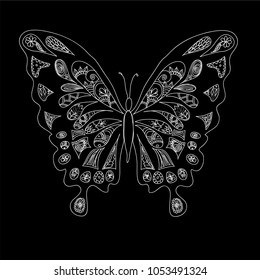 
a hand-drawn butterfly on a black background vector illustration