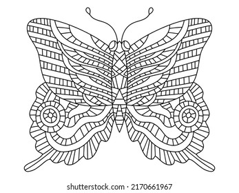 Hand-drawn butterfly with ornaments on wings vector illustration