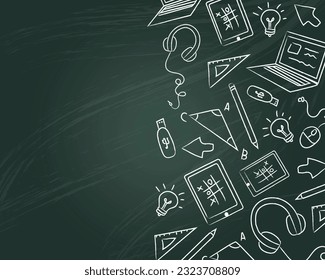 Dibujado a mano con tiza en el escritorio del tamaño correcto. De vuelta a la escuela. Ilustración vectorial. EPS10