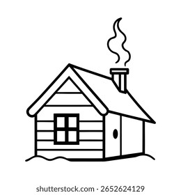 Cabine desenhada à mão com fumaça emergindo de Chimney em casa